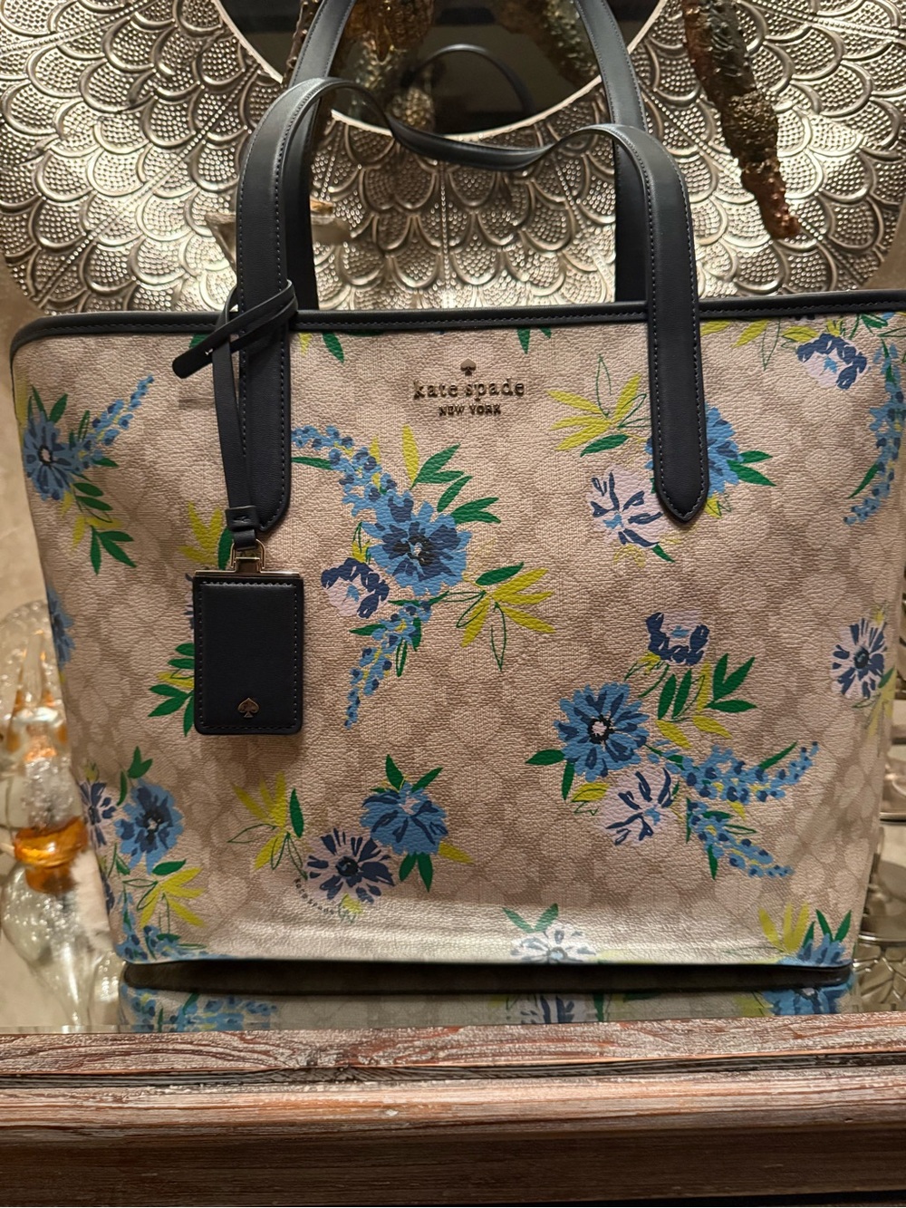 kate spade Floral Canvas Tote in Blue, Green, Cream and Navy